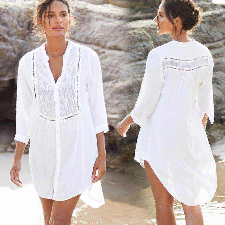 Plaid mesh button shirt beachwear - Magellan Fashion Shop
