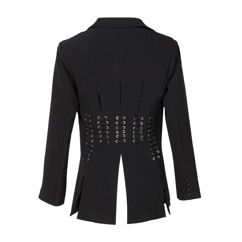 A long-sleeved lace coat with slit
