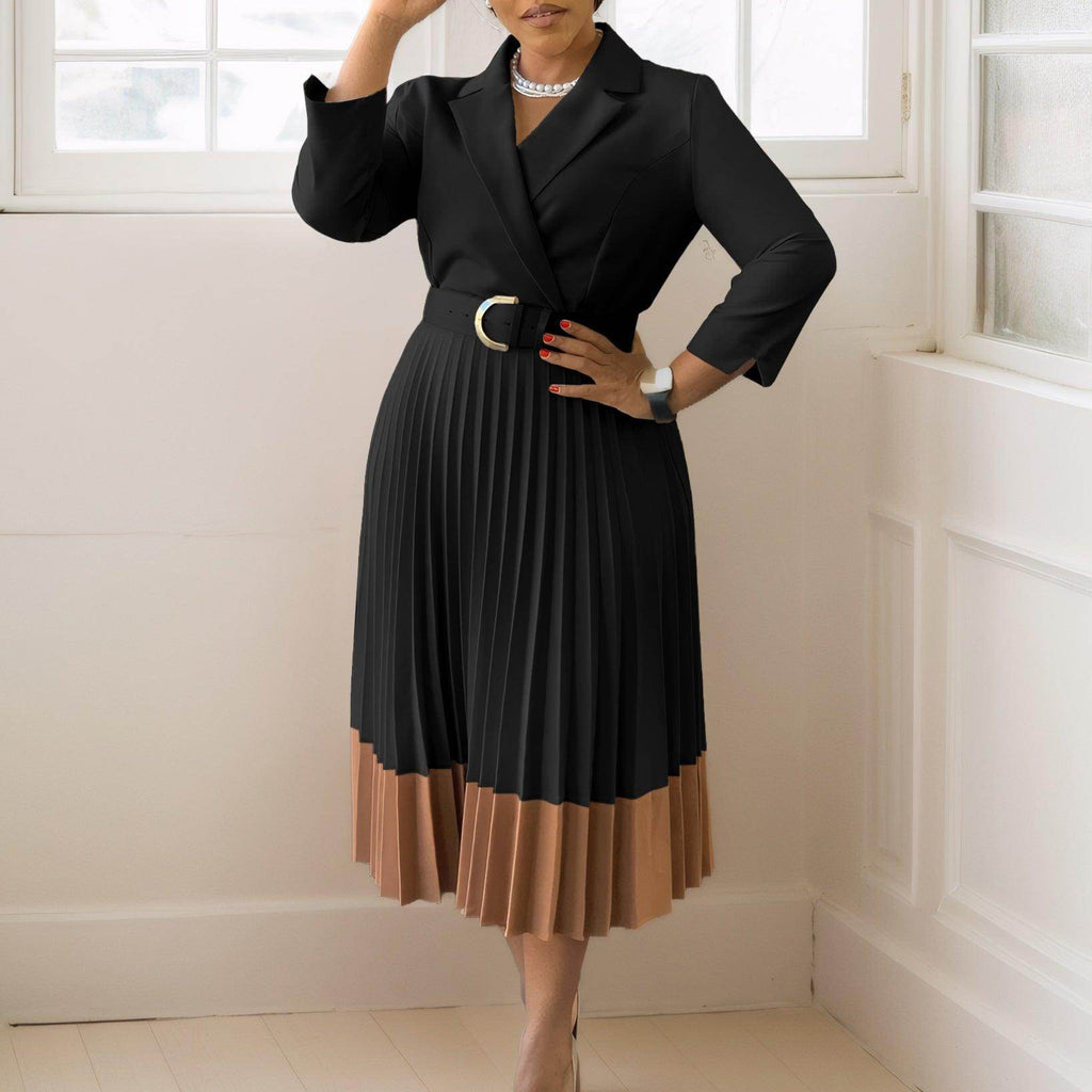Suit Collar Fashion Elegant Pleated African Dress - Magellan Fashion Shop