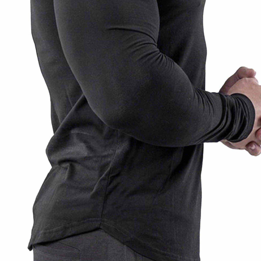 Men's black tight long sleeve top for fitness running, elastic cotton blend quick-dry shirt XXL