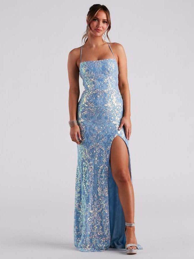 Off-neck Sequined Floor-length Evening Elegant Slit Banquet Party Dress - Magellan Fashion Shop