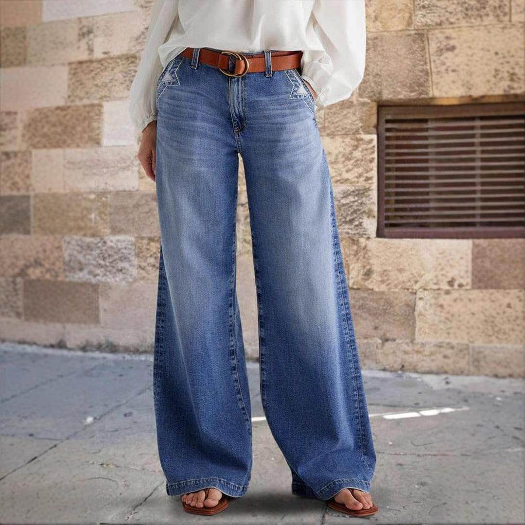 Embroidered Elastic Straight Pants Casual - Magellan Fashion Shop