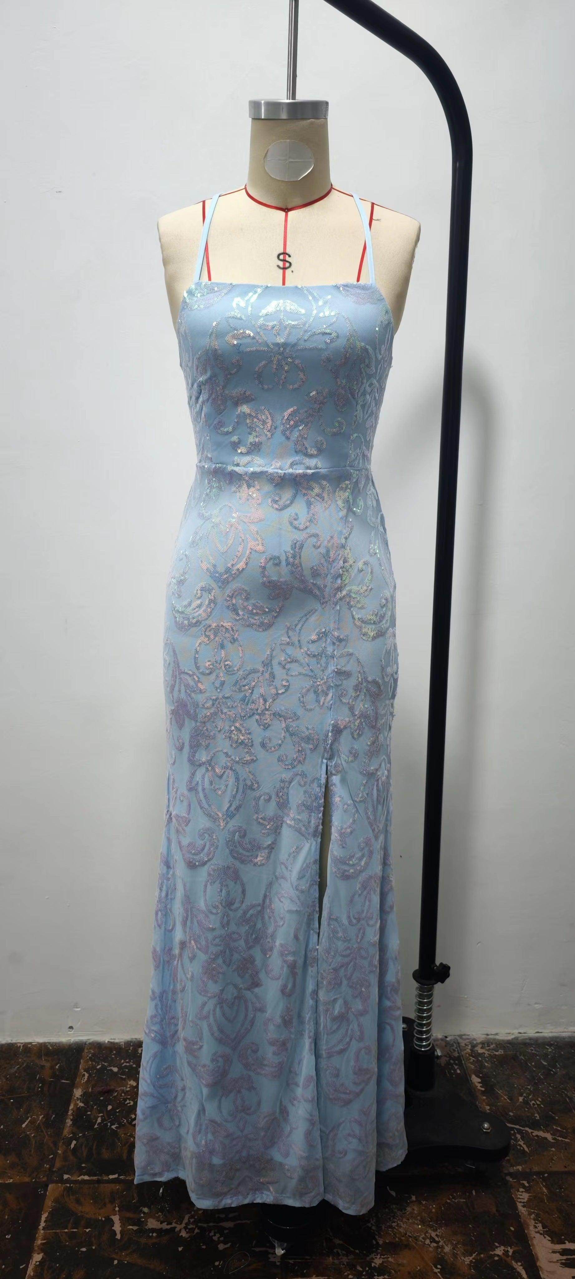 Off-neck Sequined Floor-length Evening Elegant Slit Banquet Party Dress - Magellan Fashion Shop
