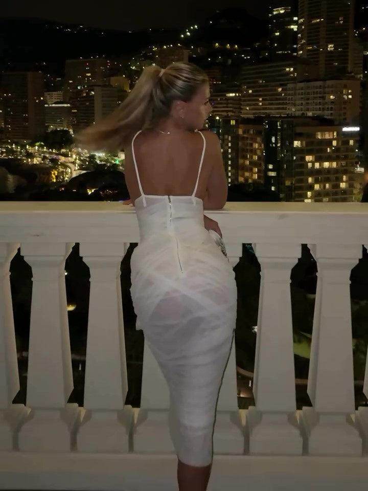 White Mesh Sling Hip Bodycon Dress - Magellan Fashion Shop