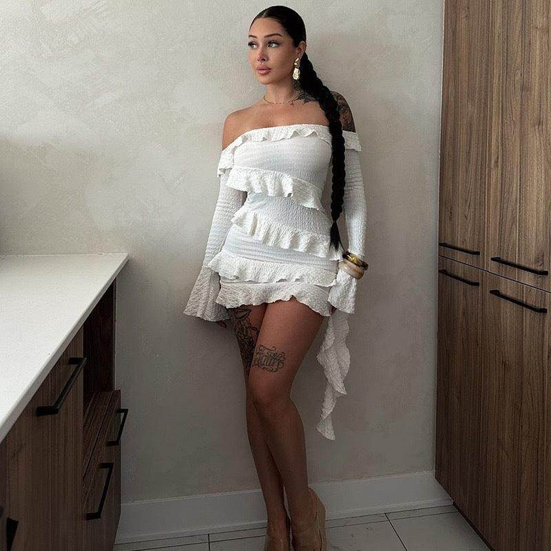 Fashion Tube Top Off Shoulder Ruffled Flare Sleeve Dress - Magellan Fashion Shop