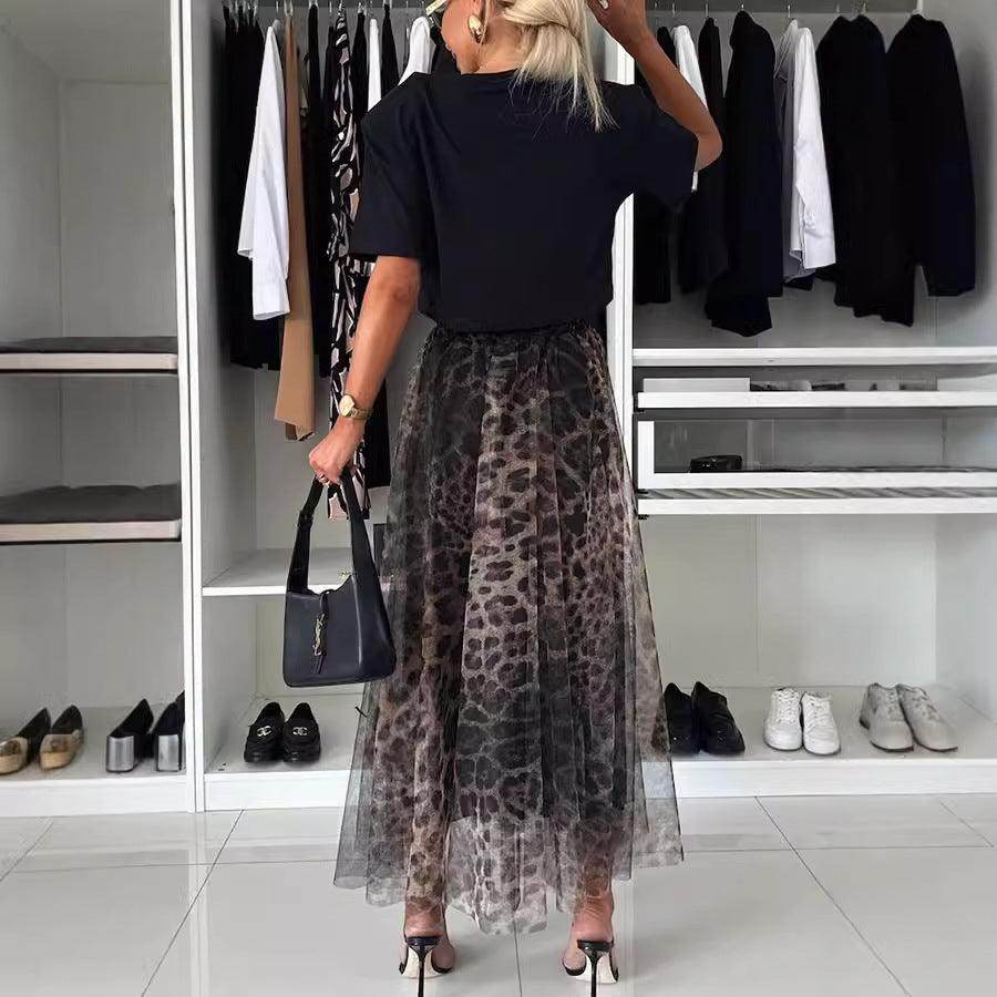 Leopard Print Elastic Waist Big Chiffon Skirt - Magellan Fashion Shop