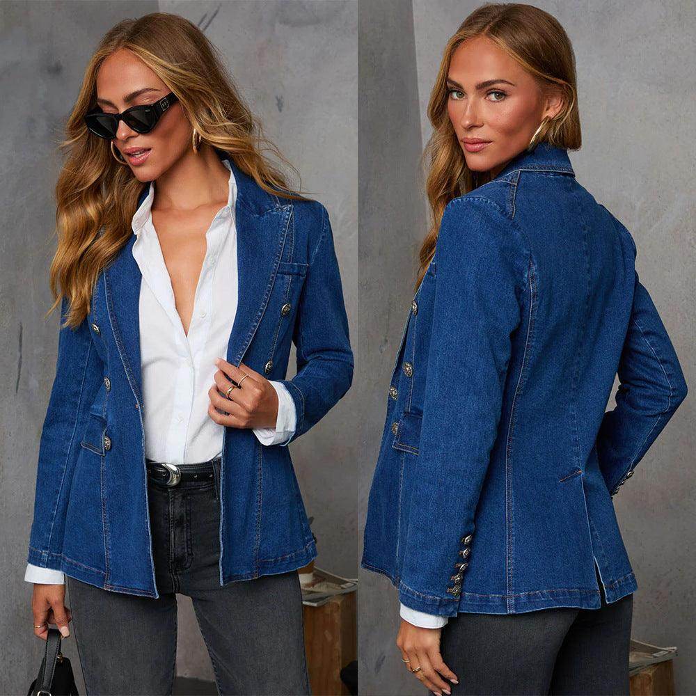 Casual Blue Denim Female Suit Coat - Magellan Fashion Shop