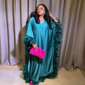 African Women's Loose Dress Luxury Fully Surrounded Light Feather Batwing Sleeve High Slit Robe - Magellan Fashion Shop