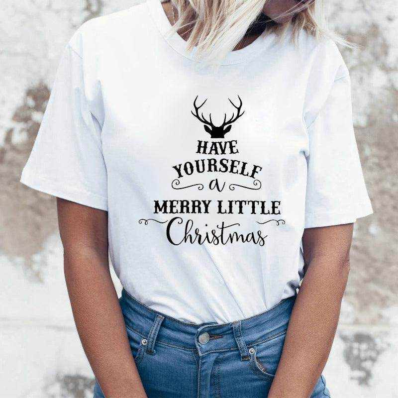 Rock Santa Claus Print Spoof European And American T-shirt - Magellan Fashion Shop