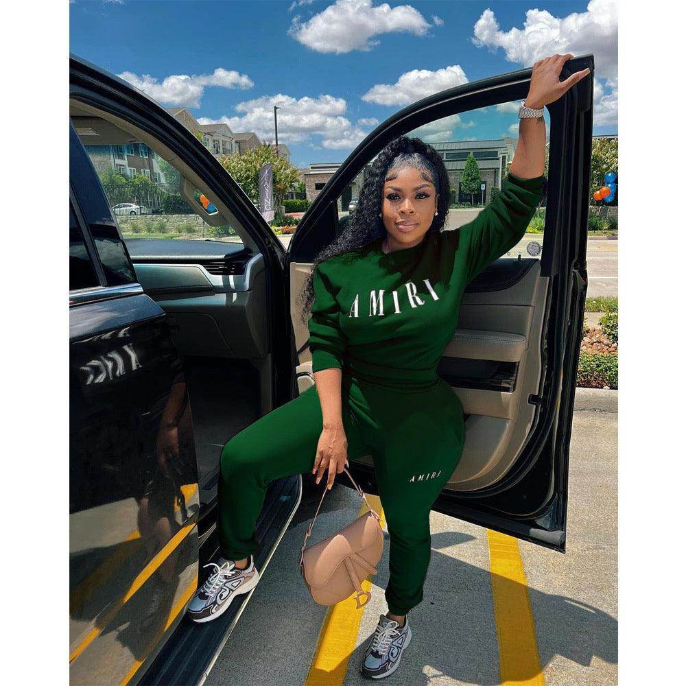 Printed Crew Neck Sweatshirt Two-piece Suit - Magellan Fashion Shop