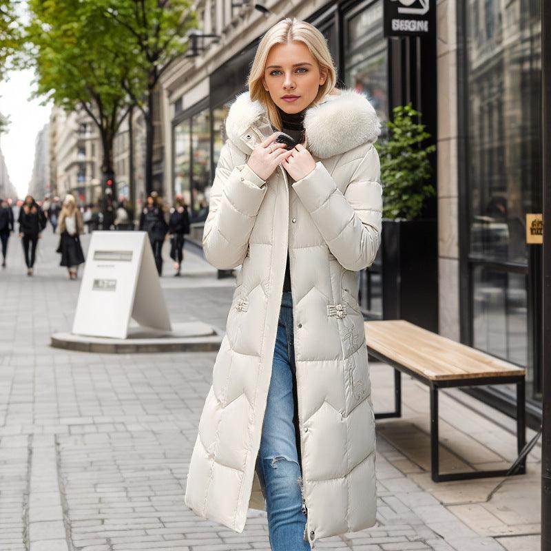 Winter Long Coat With Thickened Fur Collar Straight Slim Cotton-padded Jacket Women - Magellan Fashion Shop