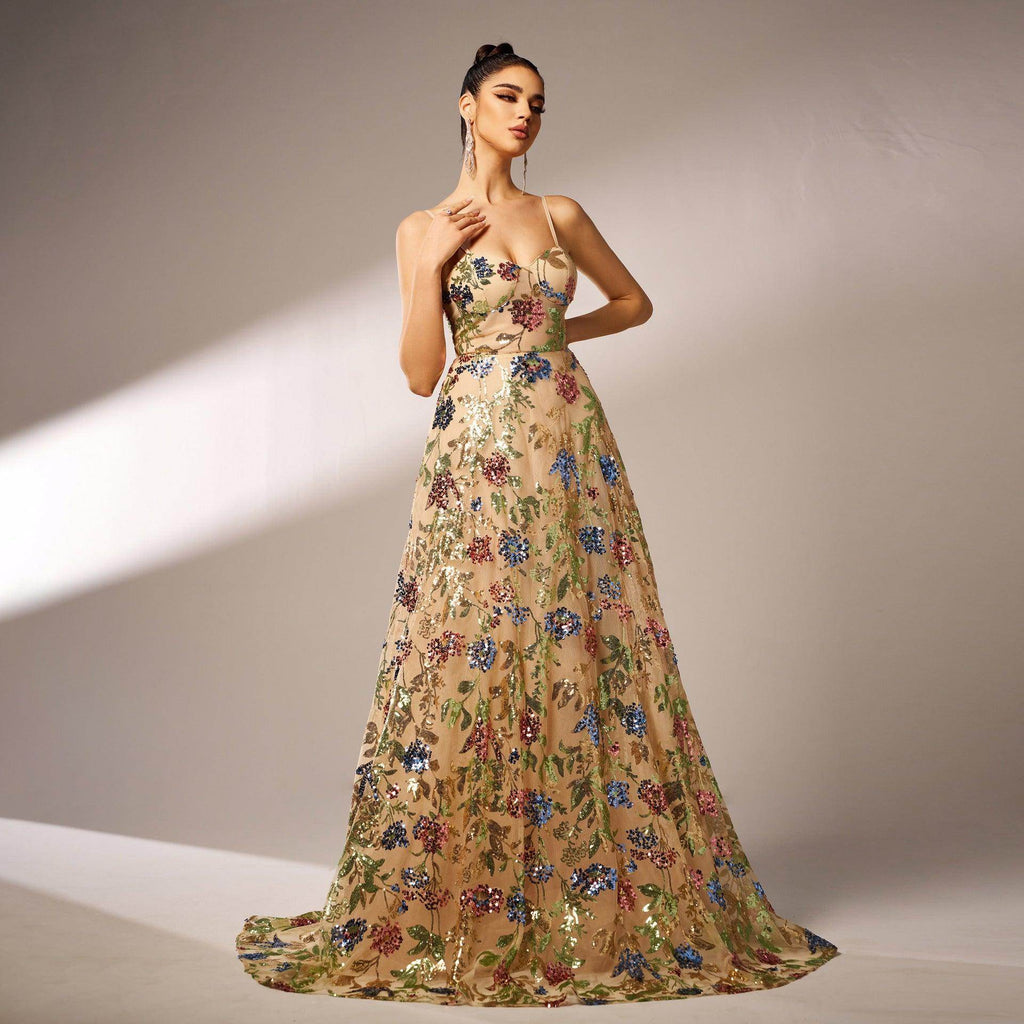 Elegant Sleeveless Sequined Suspender Evening Dress - Magellan Fashion Shop