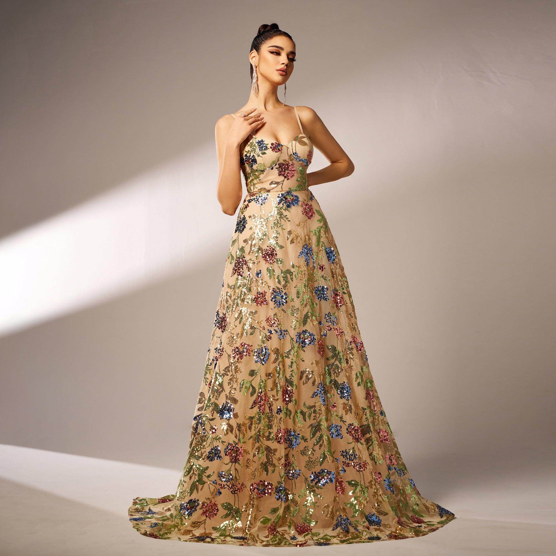 Elegant Sleeveless Sequined Suspender Evening Dress - Magellan Fashion Shop