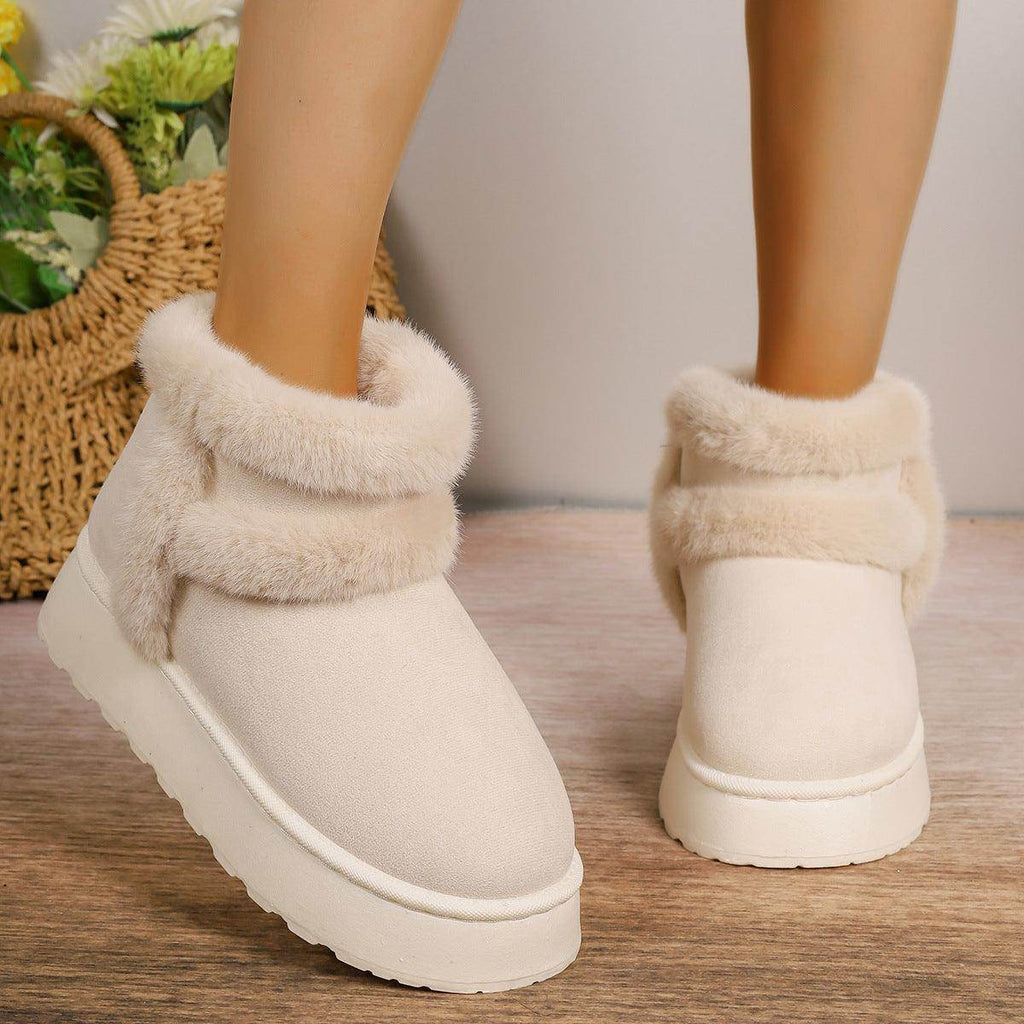 Fleece-lined Snow Boots Warm Furry Women's Thick Bottom Casual Short Boot House Shoes - Magellan Fashion Shop