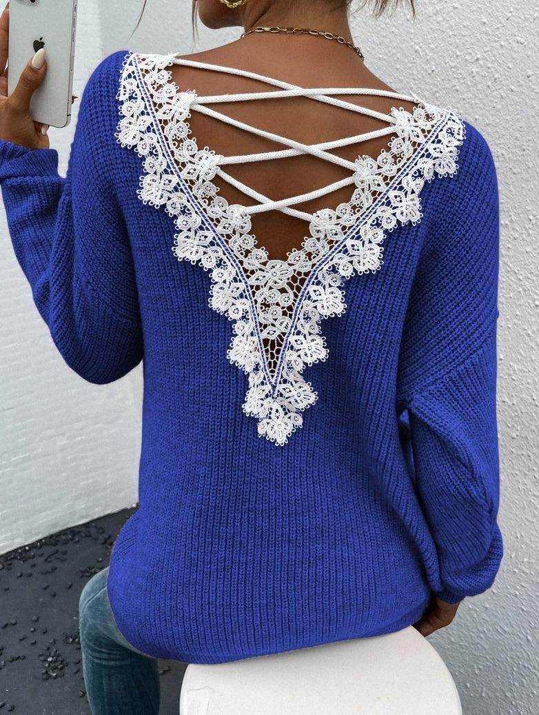 Y2k Clothes V-neck Sweater Ladies Winter Backless Streetwear - Magellan Fashion Shop