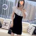 Pure Cotton Contrast-color Patchwork Ruffled Off-the-shoulder Dress - Magellan Fashion Shop