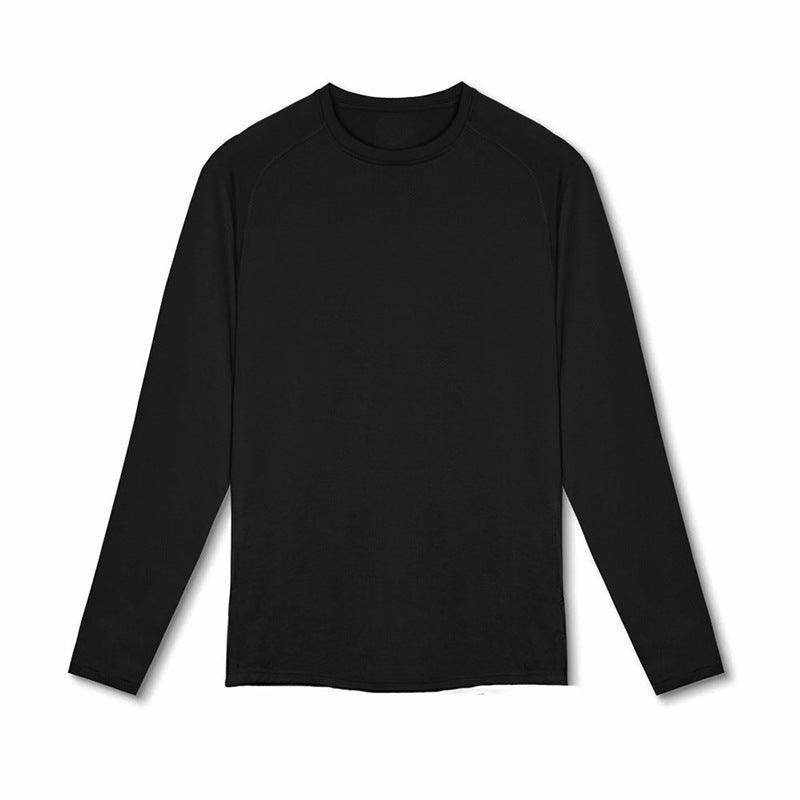 Men's tight fast drying fitness long-sleeve pullover T-shirt in black and white, slim fit polyester fabric for outdoor activities