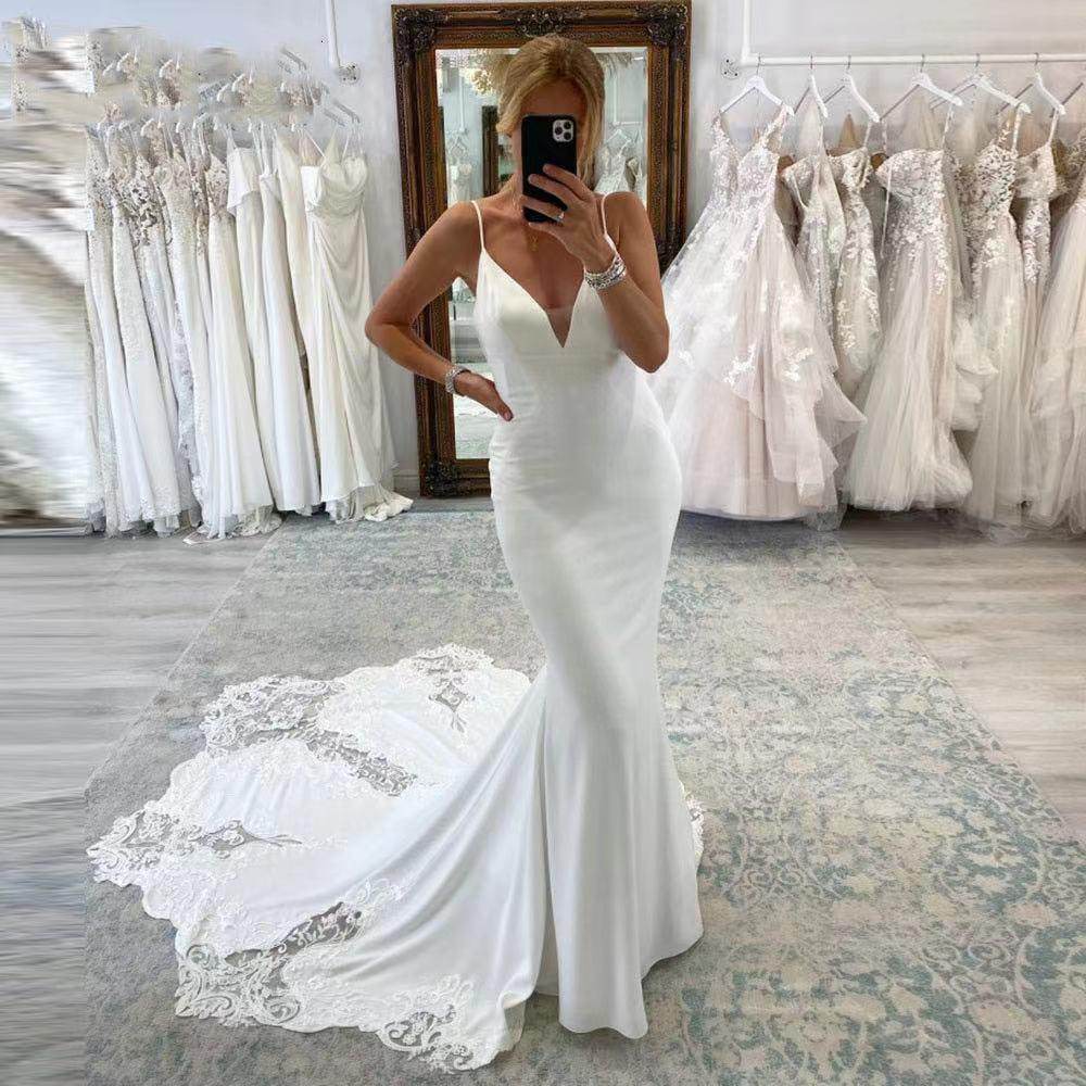 Bridal Backless Simple Satin Super Fairy Mori Style Trailing Strap Welcome Dress - Magellan Fashion Shop