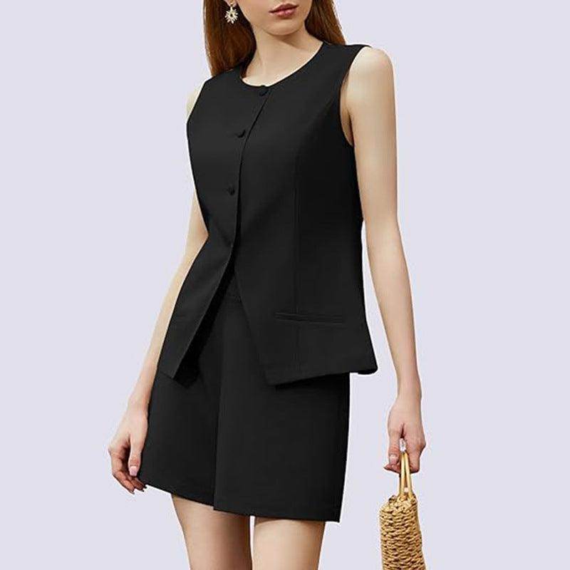 Sleeveless 2-Piece Work Suit – Round Neck Top & High-Waist Trousers - Magellan Fashion Shop