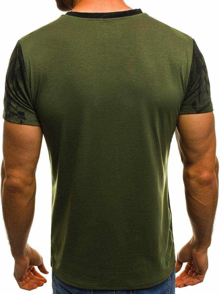 Men fitness compression t-shirt in black and red gradient with camouflage pattern, hemp blend fabric for casual and sports activities