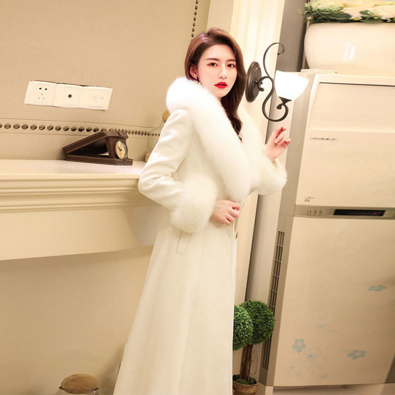 Ladies  White Long Woolen Coat