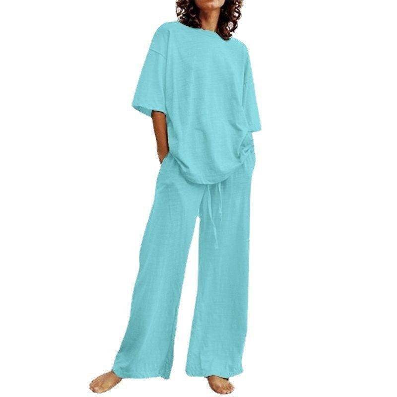Cotton And Linen Home Solid Color Two-piece Suit - Magellan Fashion Shop