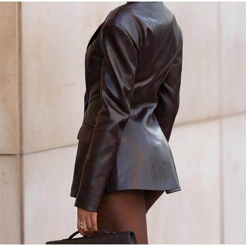 Women's Waist Tight Leather Jacket - Magellan Fashion Shop