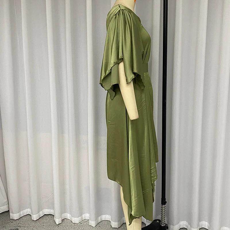 Slant Shoulder Thin Waist Solid Color Irregular Hem Dress - Magellan Fashion Shop