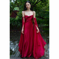 Luxury Senior Sense Acetate Satin Wine Red Bride Wedding Photo Gown Woman - Magellan Fashion Shop