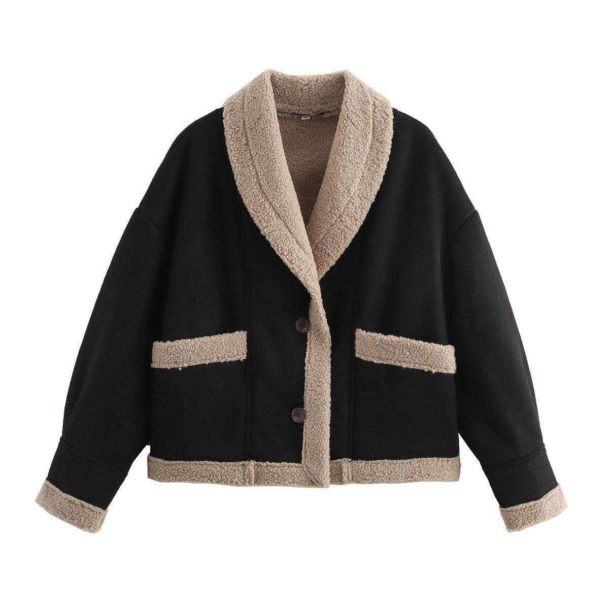 Lapel Woolen Coat With Pockets Winter Fashion Loose Suede Short Top Women's Clothing - Magellan Fashion Shop