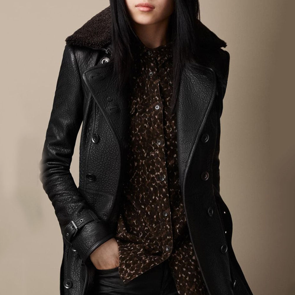 Slim Faux Leather Double Breasted Jacket