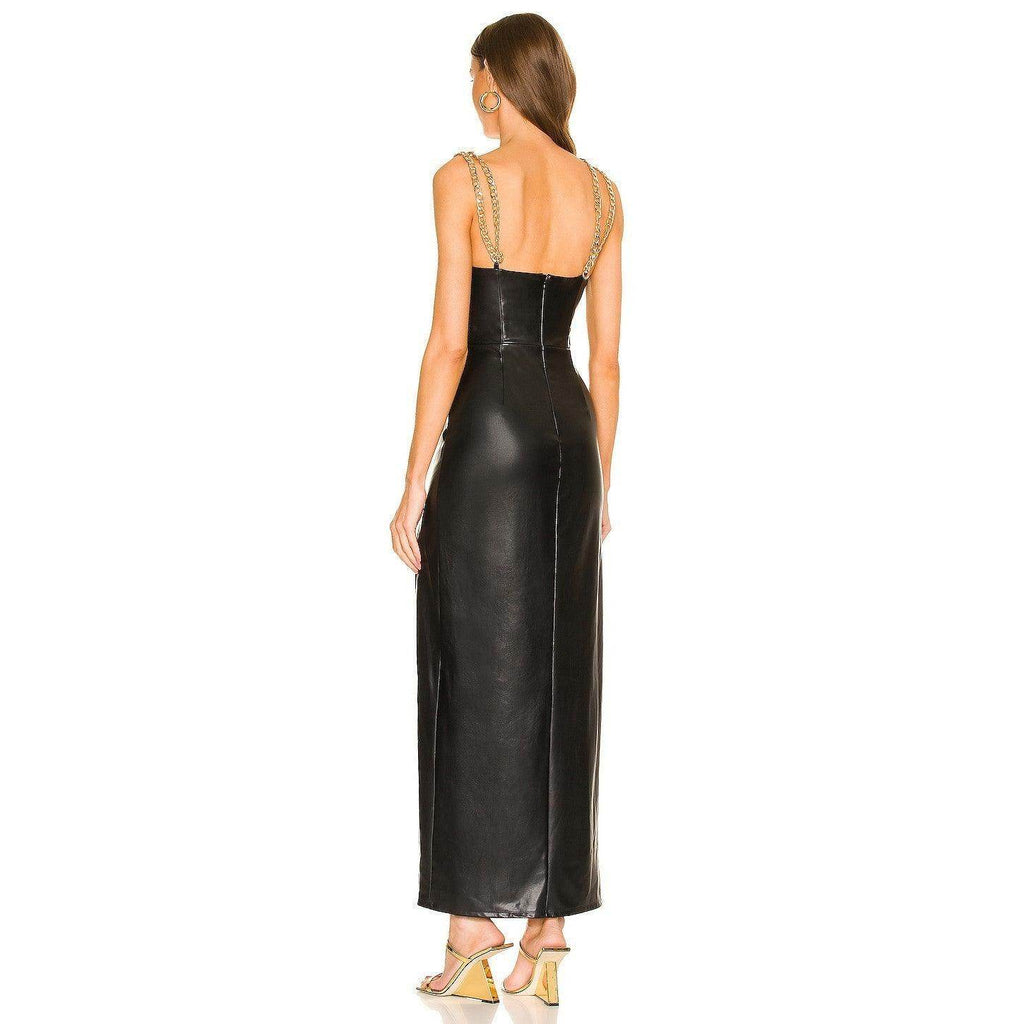 V-neck Suspender Skirt Split Metal Chain Dress - Magellan Fashion Shop