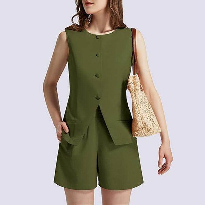 Sleeveless 2-Piece Work Suit – Round Neck Top & High-Waist Trousers - Magellan Fashion Shop