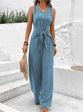 Blue V-Neck Twist Strap Jumpsuit For Women - Magellan Fashion Shop