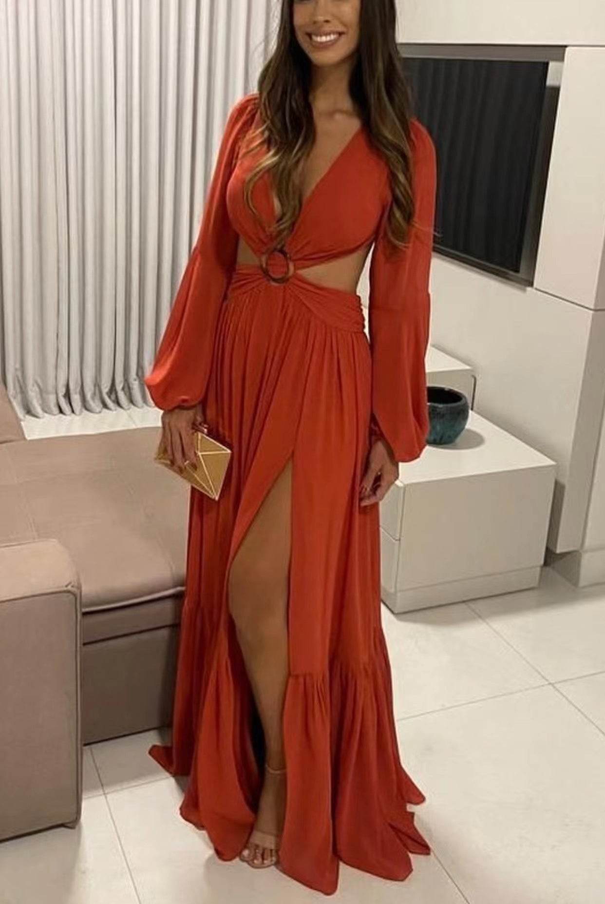 Knitted Long Sleeve Ladies Slit Dress - Magellan Fashion Shop