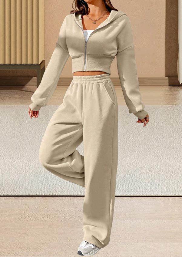 Pink Front Zip Hooded Sweatshirt And Two-piece Pants - Magellan Fashion Shop