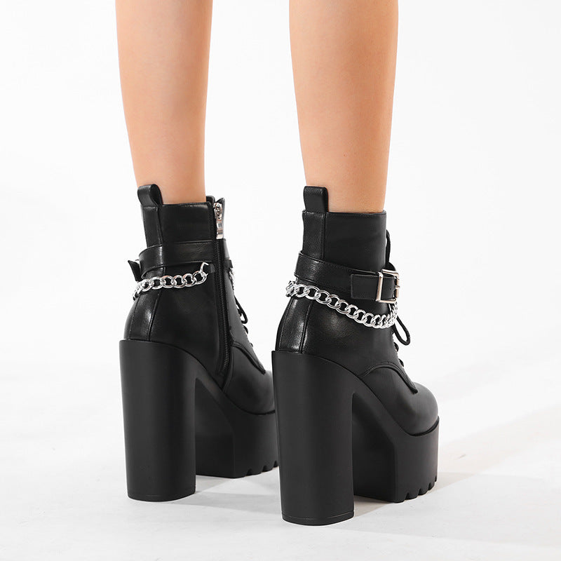 Platform Booties Women's High Heel Chunky Heel