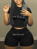 Women's Printed Sports Letter Print Short-sleeve Shorts Casual Two-piece Suit - Magellan Fashion Shop