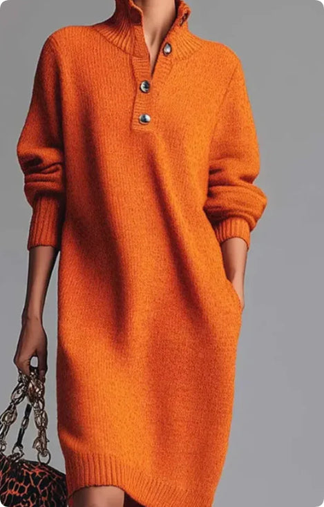 Long-sleeved Sweater Dress Fashion Warm Stand-up Collar V-