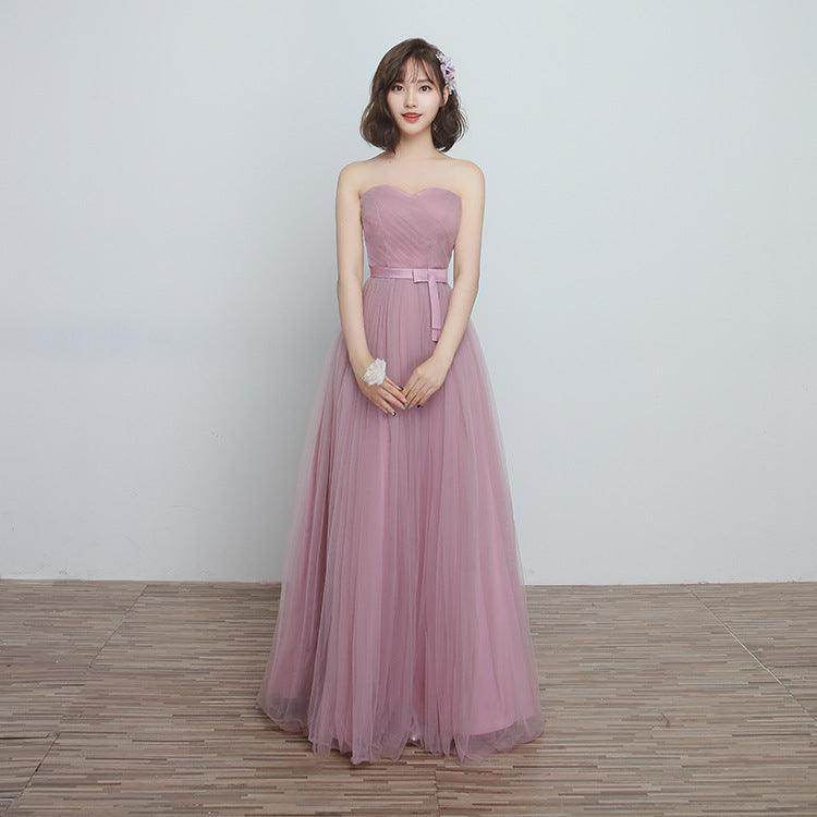 Bridesmaid Dress Long Cameo Brown Mesh Comfortable Thin Satin Bridesmaid Host Dinner Dress - Magellan Fashion Shop