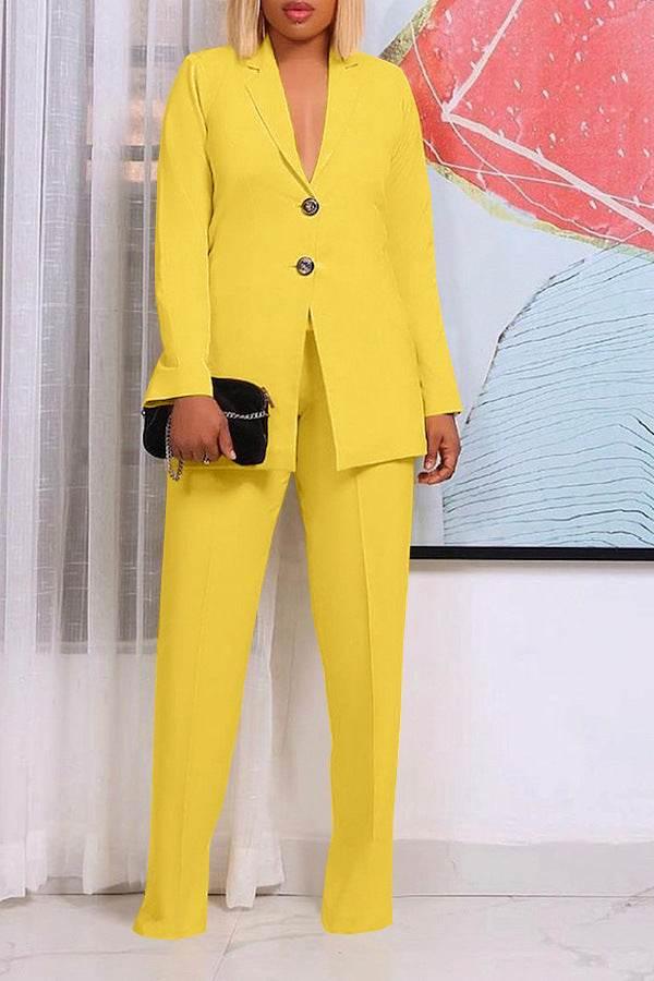Solid Color Suit Collar Button Two-piece Set Suit - Magellan Fashion Shop
