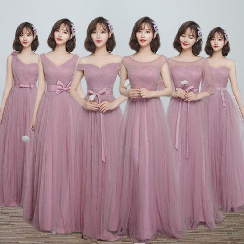 Bridesmaid Dress Long Cameo Brown Mesh Comfortable Thin Satin Bridesmaid Host Dinner Dress - Magellan Fashion Shop