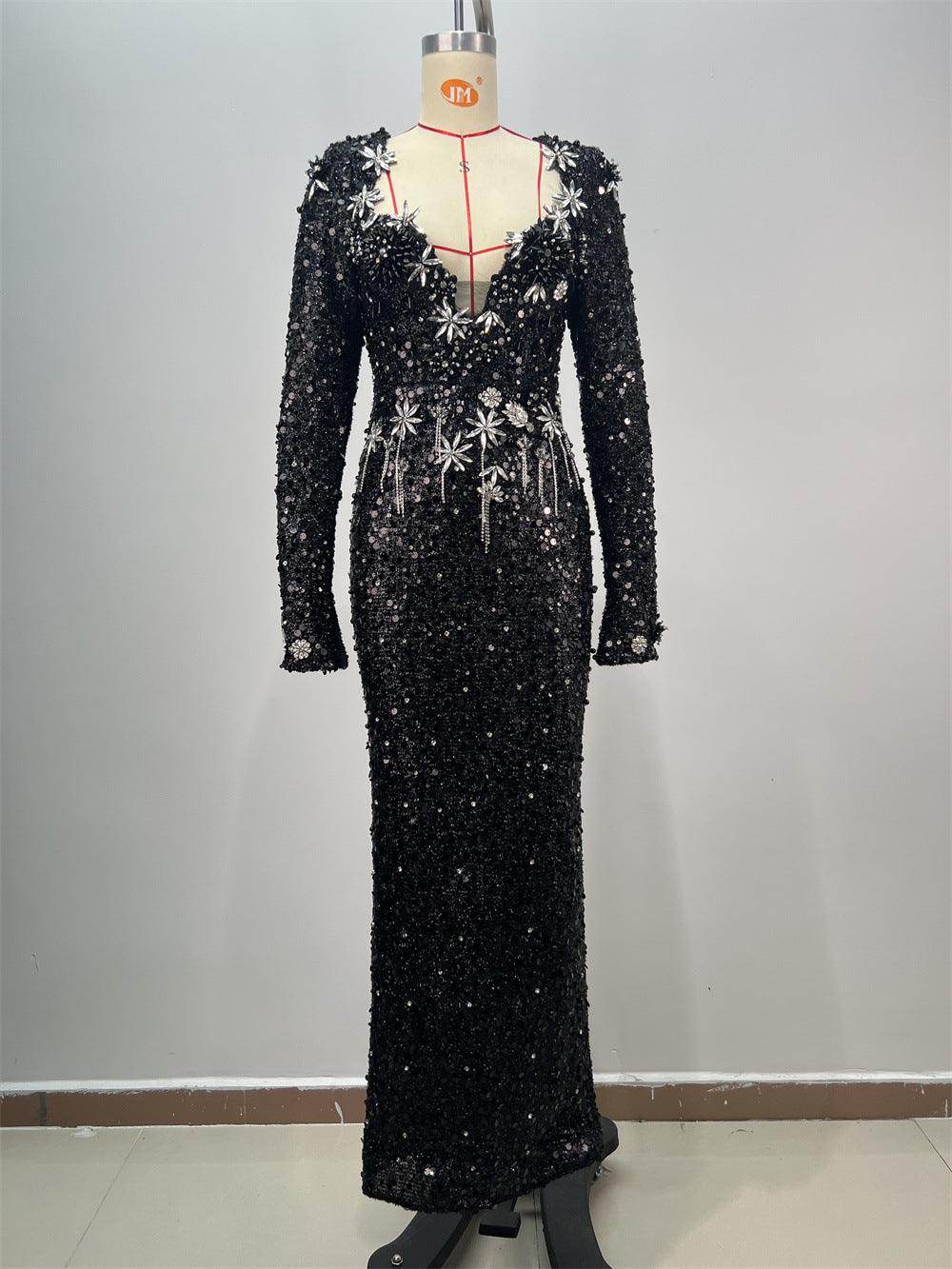 Women's Fashionable Sequins Long Sheath Dress - Magellan Fashion Shop