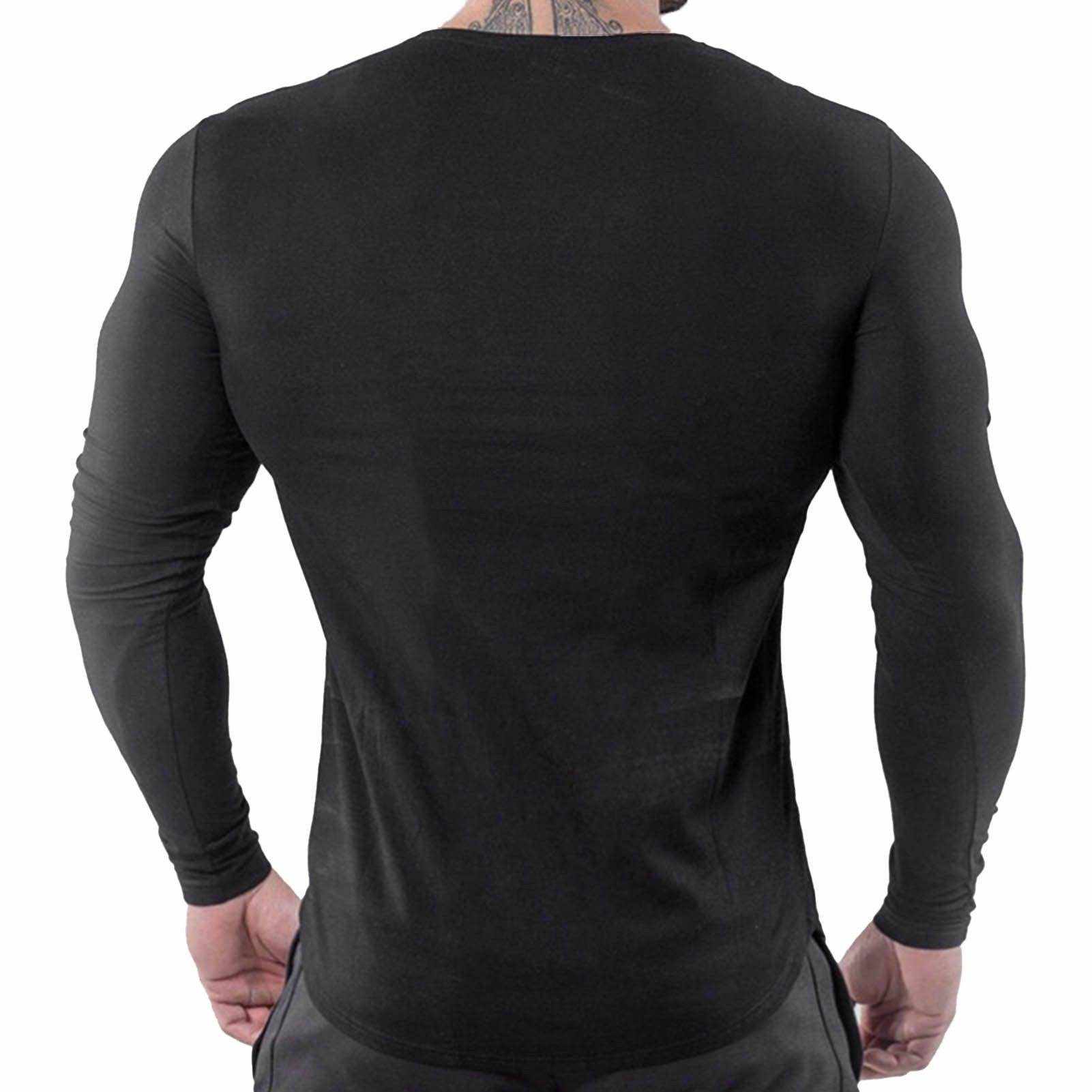 Black men tight top long sleeve elastic quick drying cotton blend fitness shirt XXL
