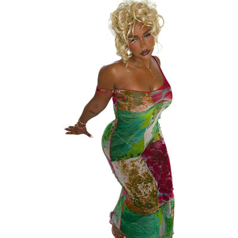 Women's Clothing Tight Low-cut Printed Dress - Magellan Fashion Shop