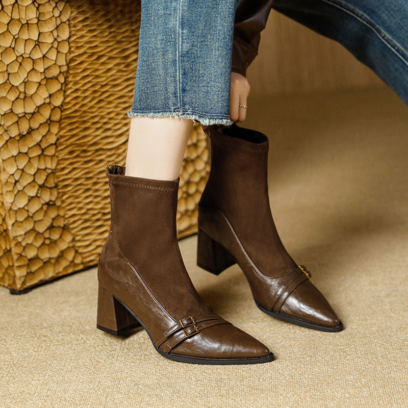 Women's Chunky Heel Autumn And Winter Stitching