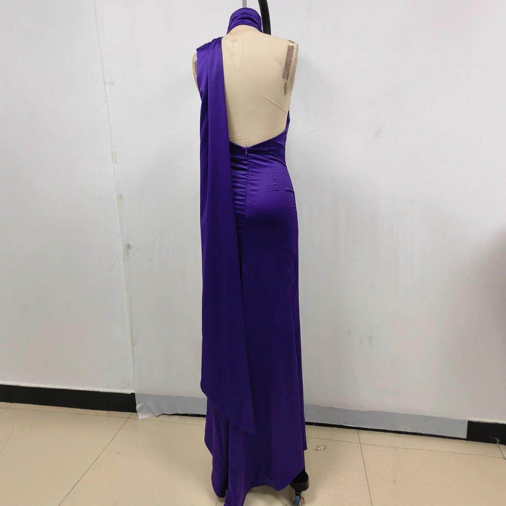 Fitted High Waist Pure Color Holder Evening Dress - Magellan Fashion Shop