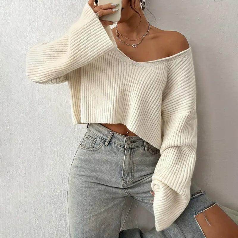 Women's Sweater Short Midriff-baring Loose Drop-shoulder - Magellan Fashion Shop