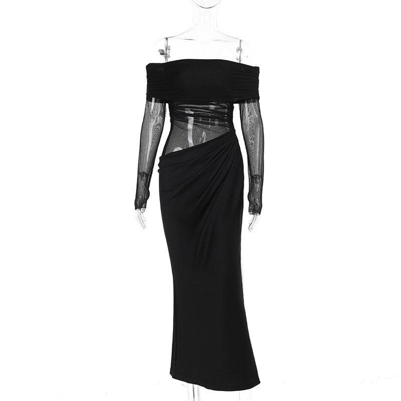 Off-shoulder Mesh Hollow Dress Women - Magellan Fashion Shop