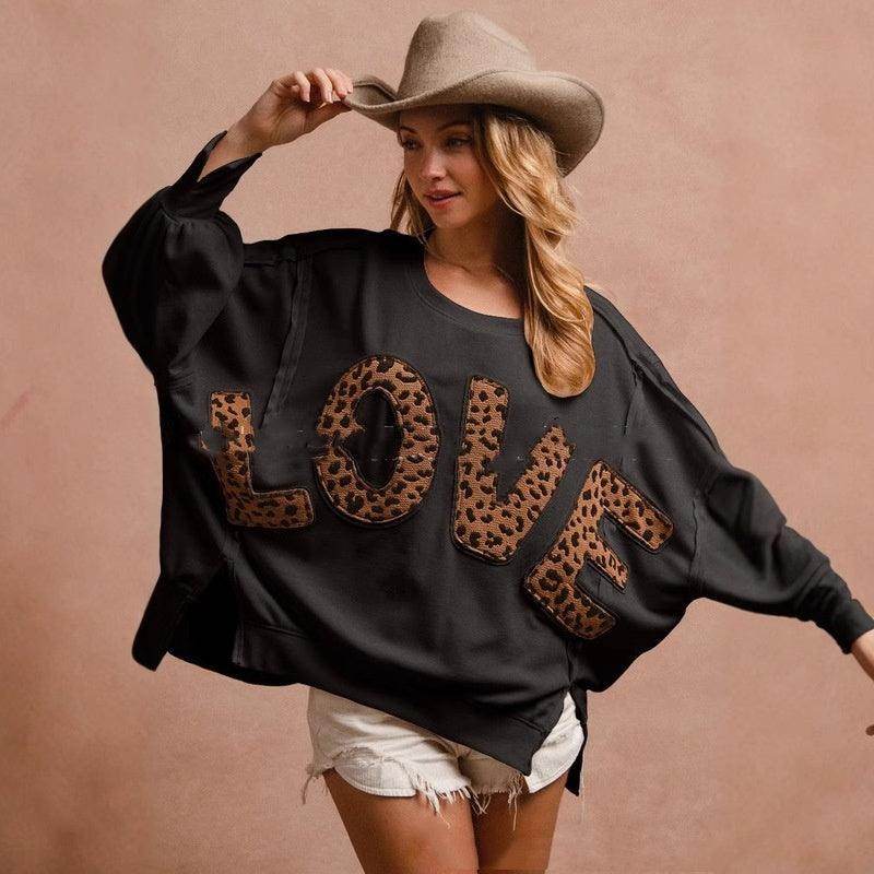 Women's Letter Embroidery Stitching Sweater Loose Casual Top - Magellan Fashion Shop
